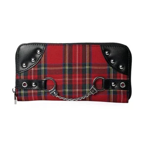 Banned Apparel Rot Tartan Alternative Gothic Skater Punk Rock Handschellen Geldbörse - Bild 1 von 2