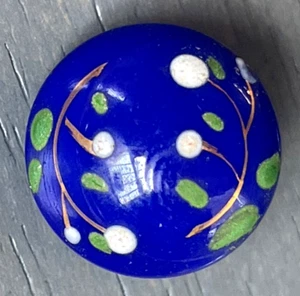 Vintage LaMode blaues Glas handbemalt Nähknopf 1/2 Zoll - Bild 1 von 8