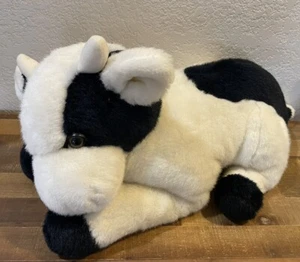 Vintage Mervin’s Floppy Friends COW Stuffed Plush Black White bell 20"  Large - Picture 1 of 9