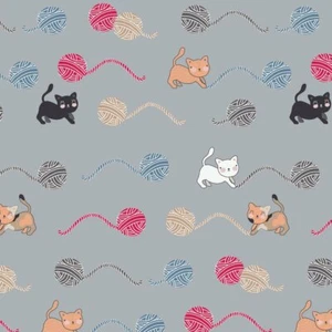 Fat Quarter Crafty Critters And Kittens With Wool Grey 100% Cotton Fabric - Picture 1 of 1