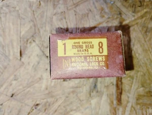 Old Vintage Box of 144 Round Head Solid Brass Wood Screws 1" #8 MADE IN USA - Picture 1 of 4