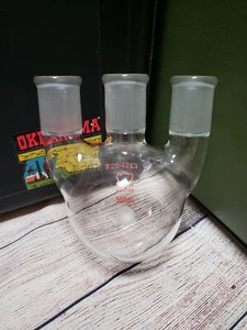 KONTES GLASS THREE 3 TRIPLE STEM ROUND BOTTOM GLASS LAB FLASK 29/42 - Picture 1 of 6