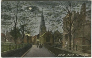 PFARRKIRCHE, MOND, NACHTANSICHT, BARNSTAPLE - Devon Postkarte - Bild 1 von 2