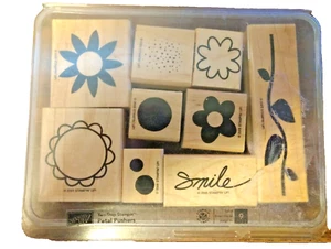 Stampin'Up! Two-Step PETAL PUSHERS Set of 9 Wood Mounted Rubber Stamps from 2005 - Picture 1 of 2