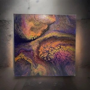 Original Abstract Acrylic Fluid Art Painting 12"x12" Signed Canvas Modern ART - Picture 1 of 7
