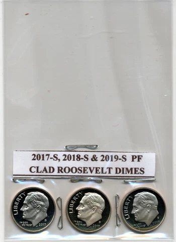2017-S, 2018-S & 2019-S PROOF CLAD ROOSEVELT DIMES (LOT OF 3 COINS) Cover