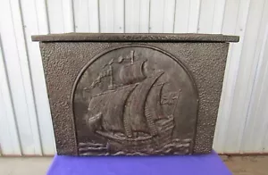 Fireplace Log Box Embossed Galleon Ship Scene, Large Storage Box Vintage - Bild 1 von 11