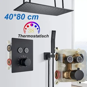 Schwarzes Thermostat-Unterputz-Brause-LED-Brause-Set 40X80cm Regenbrause-Set - Bild 1 von 10