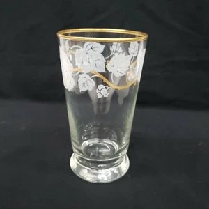 Vintage Libbey Glass Cup Tumbler 5 1/2" High Grape Leaves Gold Trim - Picture 1 of 4
