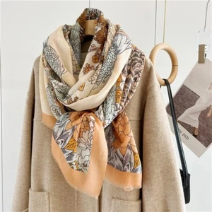Pure 200s Cashmere Scarf Wrap Shawl Horse Flowers Thin Soft Delicate 78" * 39" - Picture 1 of 10