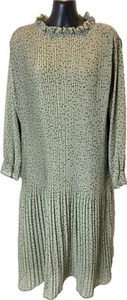 Wild Ginger Sz 8 Midi Dress Green Black Polka Dot Micro Pleat Lined Summer Wear - Picture 1 of 21