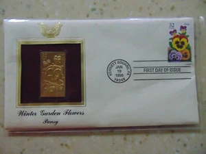 Goldene Repliken von Briefmarken USA 22k Gold - Wintergarten Blumen - Bild 1 von 3