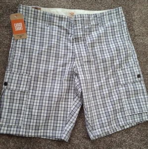 NEW Mens Dockers Cargo Shorts Blue White Plaid 100% Cotton Size 38 - Picture 1 of 6