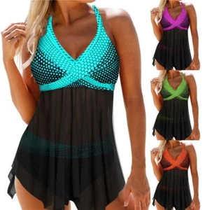 Womens Swimsuit Mesh Tankini Set Swimdress Beach Plus Size Swimwear Bathing Suit - Picture 1 of 28
