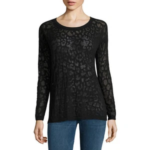 a.n.a Long-Sleeve Animal Burnout Sweater Size S, M New Black Cheetah - Picture 1 of 1