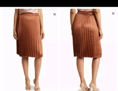 Womens Pleoine Solid Pleated Satin Skirt Metallic Rust Sz M - Image 1 of 4