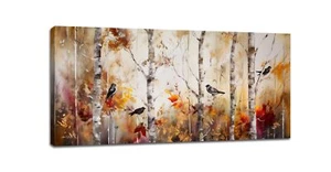 Large Birch Tree Wall Art Abstract Forest Birds Pictures Wall Decor for Livin... - Picture 1 of 7
