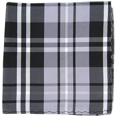 New men's polyester woven plaid hankie pocket square formal black gray white - Image 1 of 2