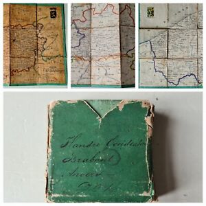 3 antique maps of Belgium in a very rare tiny cardboard box - 18th century
