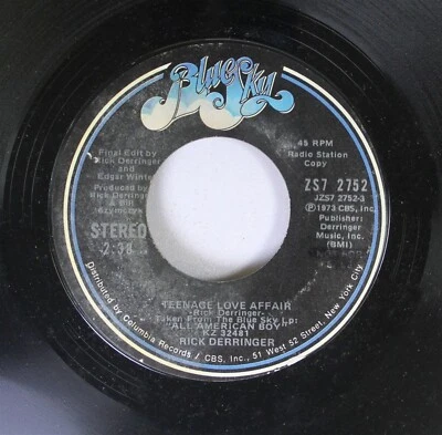Promo Nm! 45 Rick Derringer - Teenage Love Affair / Teenage Love Affair On Blue Foto 1 de 2