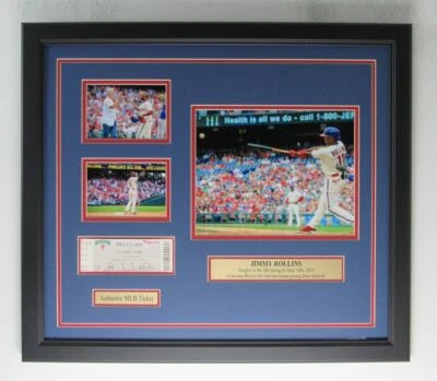 Jimmy Rollins Phillies 8x10 Photo, Game Ticket, & Photo Collage Framed 161748 - Image 1 of 3