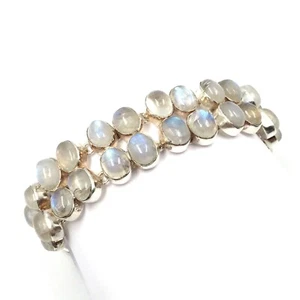 18.5-22.5cm Armband 925 Silber Mondstein Cabochon Damen Schmuck Tennisarmband - Picture 1 of 21