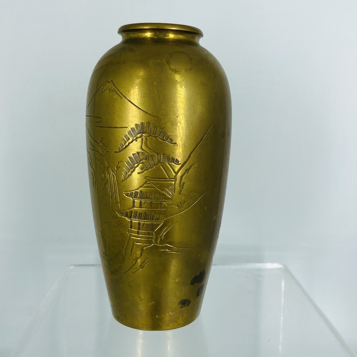 EB430 時代物【金工名人 西村義光 作】青銅 銅象嵌 烏瓜文 青銅花瓶 高