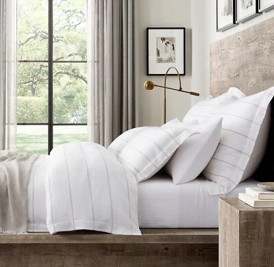 FUNDA NÓRDICA DE LINO A RAYAS BORDADAS Restauración Hardware Foto 1 de 4