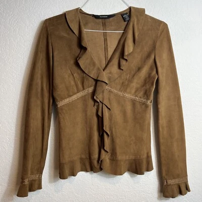 Top Express Y2K de gamuza genuina marrón con volantes para mujer 5/6 Foto 1 de 4