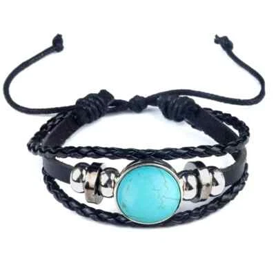 Handmade Woven Gemstone 20MM Cabs  Leather Bracelets for Women Men - Image 1 of 4
