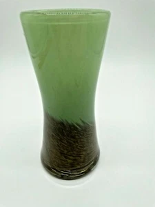 Jade Green Brown Feathering Art Glass Vase - Picture 1 of 6