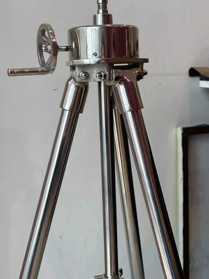 62" Steel Floor Standing Tripod Binocular Antique Heavy Silver Nautical Decor Gi - Image 1 of 4