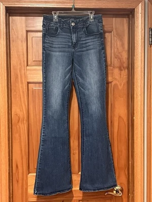 American Eagle Hi-Rise Artist Flare Dark Wash Super Stretch Size 8 Long - Image 1 of 4