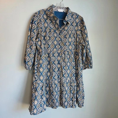 Shop the Mint Women's  Boho Floral Tunic Dress XL  Blue/Gold, 3/4 Sleeve, Flowy - Image 1 of 4