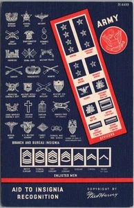 1940s FRED HARVEY "ARMY Insignia Recognition" LINEN Postcard U.S. Military WWII - Imagen 1 de 2
