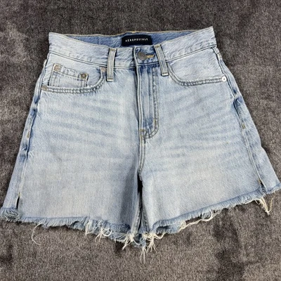 Aeropostale Womens 0 Denim Jean Shorts 26W  Mid Rise Blue Cutoff Jeans - Image 1 of 4