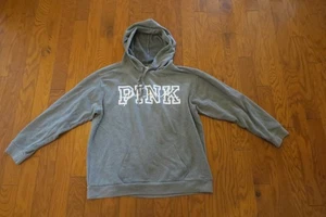 L ❤️ VINTAGE PINK LOGO TERRY VICTORIA'S SECRET ❤️ HOODY HOOD PULL JACKET GRAY - Picture 1 of 4