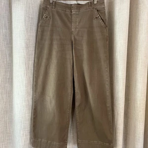 SPANX Womens Stretch Twill Cropped Brown Wide Leg Pants L Comfort Beachy Pull On - Picture 1 of 9