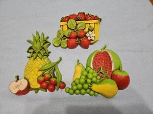 Vintage Dart Industries Plastic Retro Kitchen Wall Plaques Fruits Set Of 3 1976 - Picture 1 of 14
