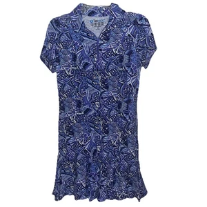 IBKUL Godet Flounce Dress Blue Formal Athleisure Sporty UPF Short Sleeve XS - Picture 1 of 9