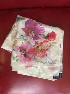 Vintage Polo Ralph Lauren 100% Silk Watercolor Floral Square Scarf Made in Japan - Picture 1 of 10
