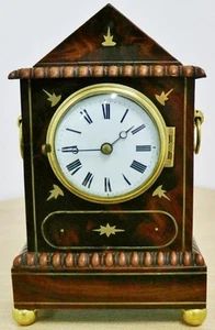 Antique Lenzkirch 8 Day Mahogany & Brass Inlaid Regency Timepiece Mantel Clock - Picture 1 of 24