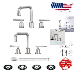Elegante 2er Pack Badarmatur aus gebürstetem Nickel mit Pop-Up Abfluss und Zuleitungen - Bild 1 von 7