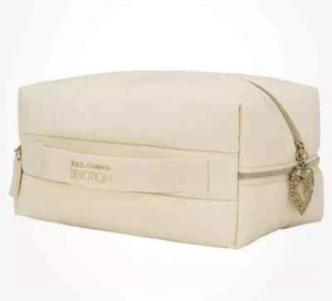 Dolce & Gabbana Devotion Cream Off-White Makeup Cosmetic Bag Gold Heart Charm - Picture 1 of 10