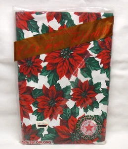 Vintage 1970s ColorTone Christmas Poinsettia TABLECLOTH 52x70" oblong SEALED pkg - Picture 1 of 4