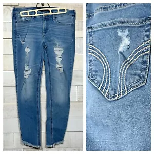 Hollister Co Destroyed Crop Women Teen Jeans US Size 5 Regular W27 Ankle Capris - Picture 1 of 22