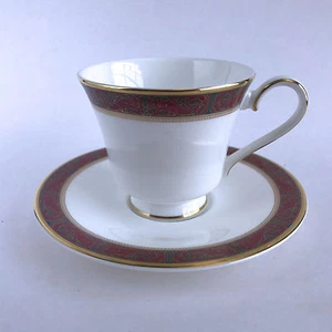 Royal Doulton Martinique Footed Cup and Saucer Maroon Teal Gold Trim - Picture 1 of 6