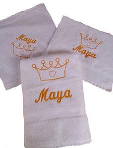 Gift Set 3 Piece Embroidered with Name and Motif Crown Birth Christening Birthday - Picture 1 of 9