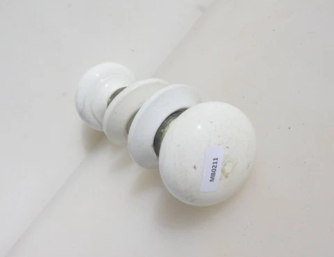 Antique Ceramic Door Handles Knobs Plates Old Vintage Art Deco White Cover