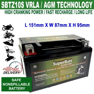 YTZ10S YTZ10-BS - SBTZ10S AGM MOTORCYCLE BATTERY 12V 9AH 190A High Performance - Image 1 of 4